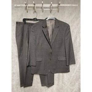 Ralph Lauren Suit Men 48R 48S Gray Blue Windowpane Plaid 2B Wool 42X29 Pant Luxe